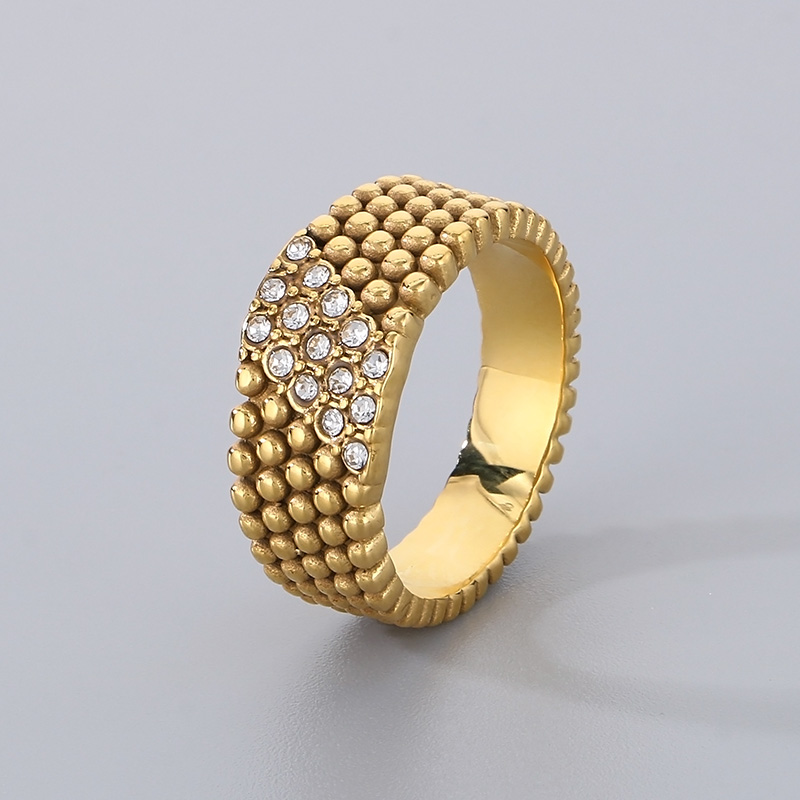 Hip-Hop Cool Style Round 304 Stainless Steel Inlay Rhinestones 18K Gold Plated Men's Rings display picture 3
