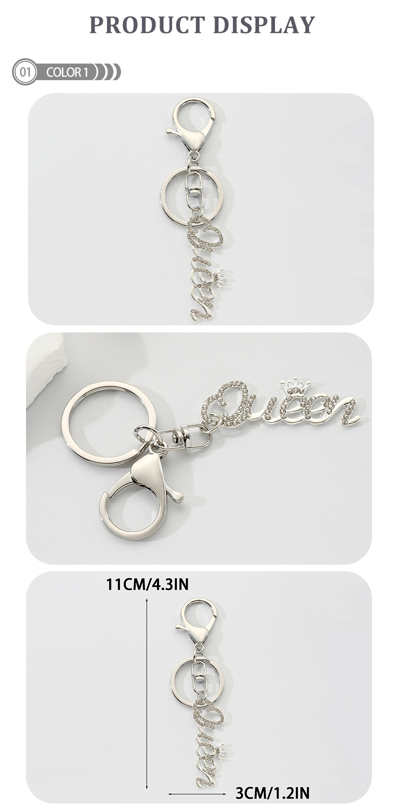 Simple Style Classic Style Commute Letter Crown Alloy Inlay Rhinestones Bag Pendant Keychain display picture 1