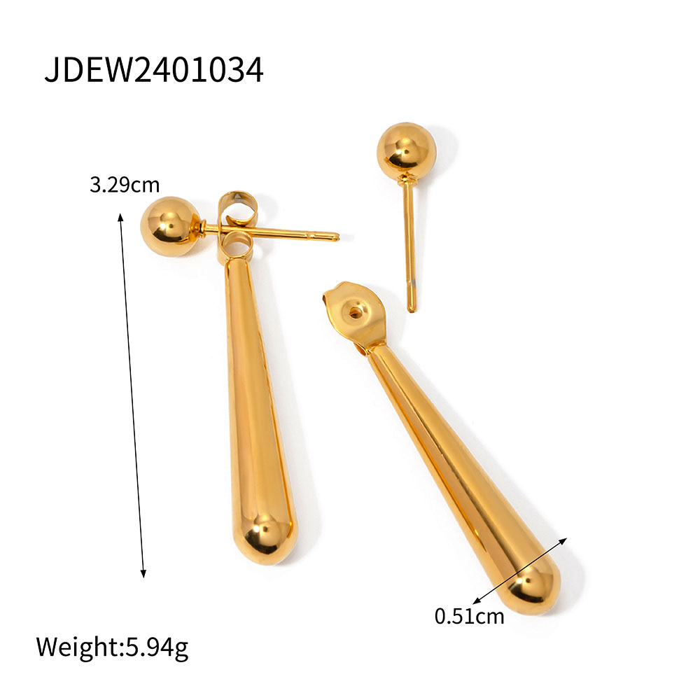 1 Pair IG Style Simple Style Water Droplets 304 Stainless Steel 18K Gold Plated Drop Earrings display picture 2