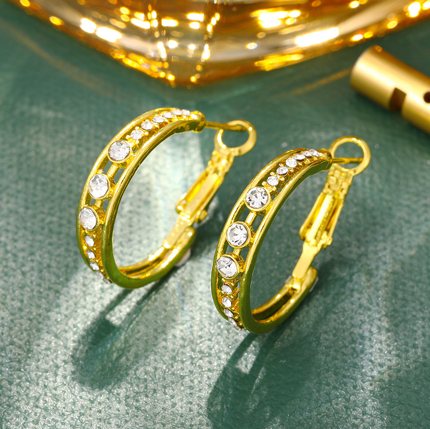 1 Pair Lady Modern Style Classic Style C Shape Inlay Alloy Rhinestones Earrings display picture 3