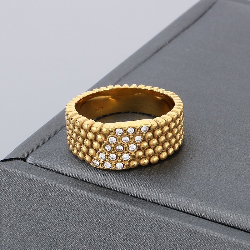 Hip-Hop Cool Style Round 304 Stainless Steel Inlay Rhinestones 18K Gold Plated Men's Rings display picture 11