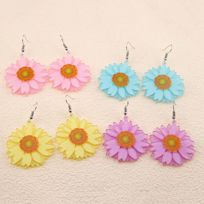1 Pair Cute Simple Style Flower Arylic Alloy Drop Earrings display picture 12
