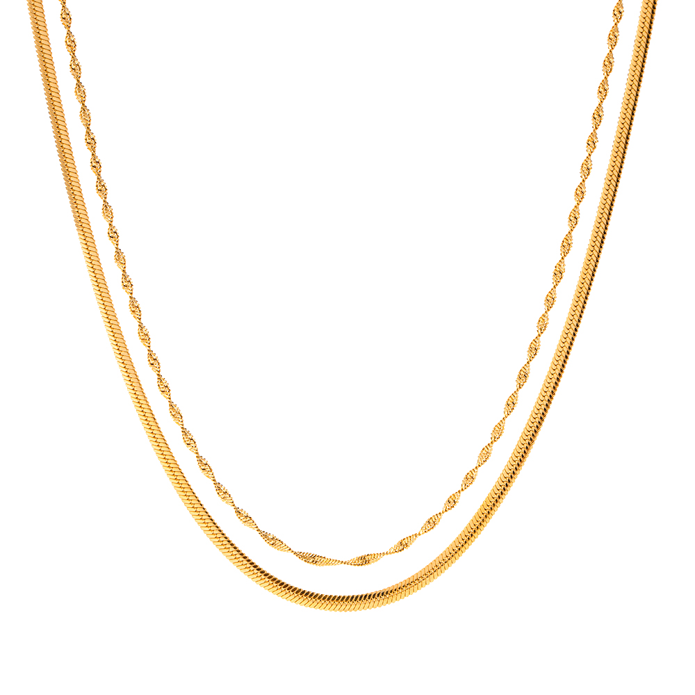 304 Stainless Steel 18K Gold Plated IG Style Simple Style Solid Color Double Layer Necklaces display picture 7