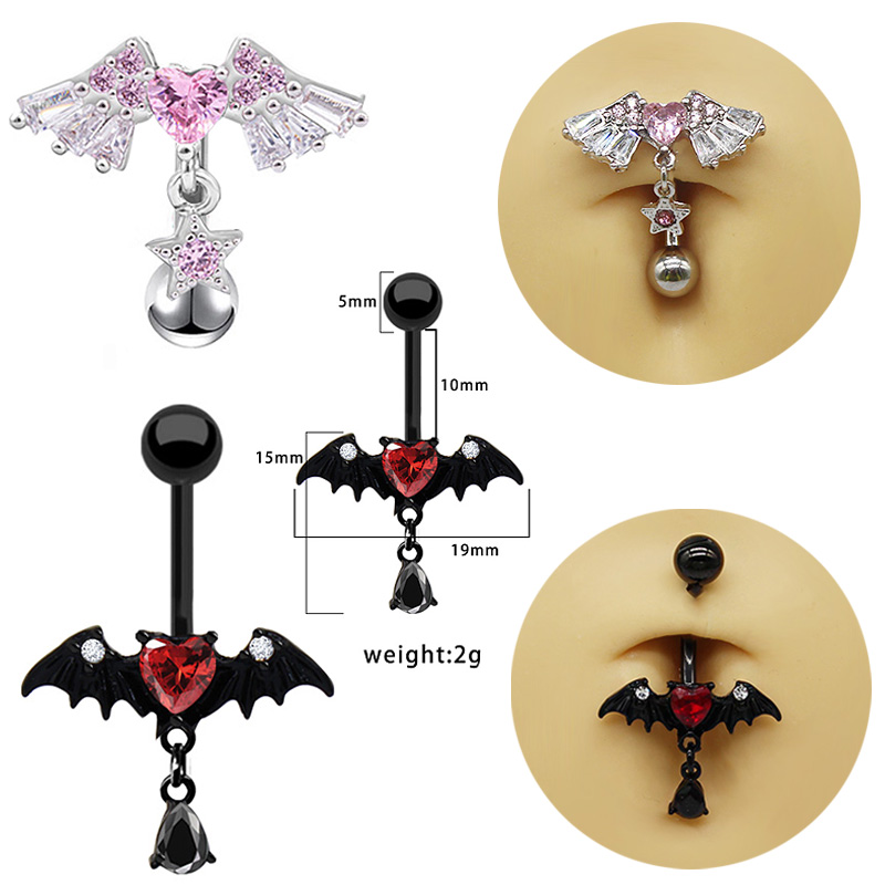 1 Piece Lip Rings Simple Style Shiny Heart Shape Wings 316 Stainless Steel  Alloy Inlay Rhinestones Glass White Gold Plated display picture 9