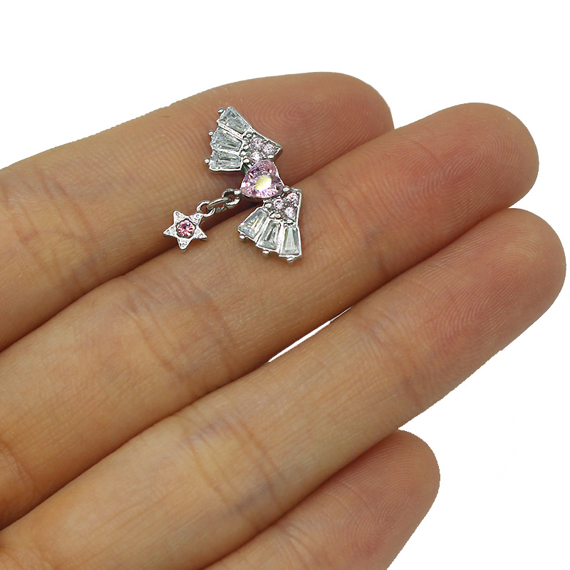 1 Piece Lip Rings Simple Style Shiny Heart Shape Wings 316 Stainless Steel  Alloy Inlay Rhinestones Glass White Gold Plated display picture 11