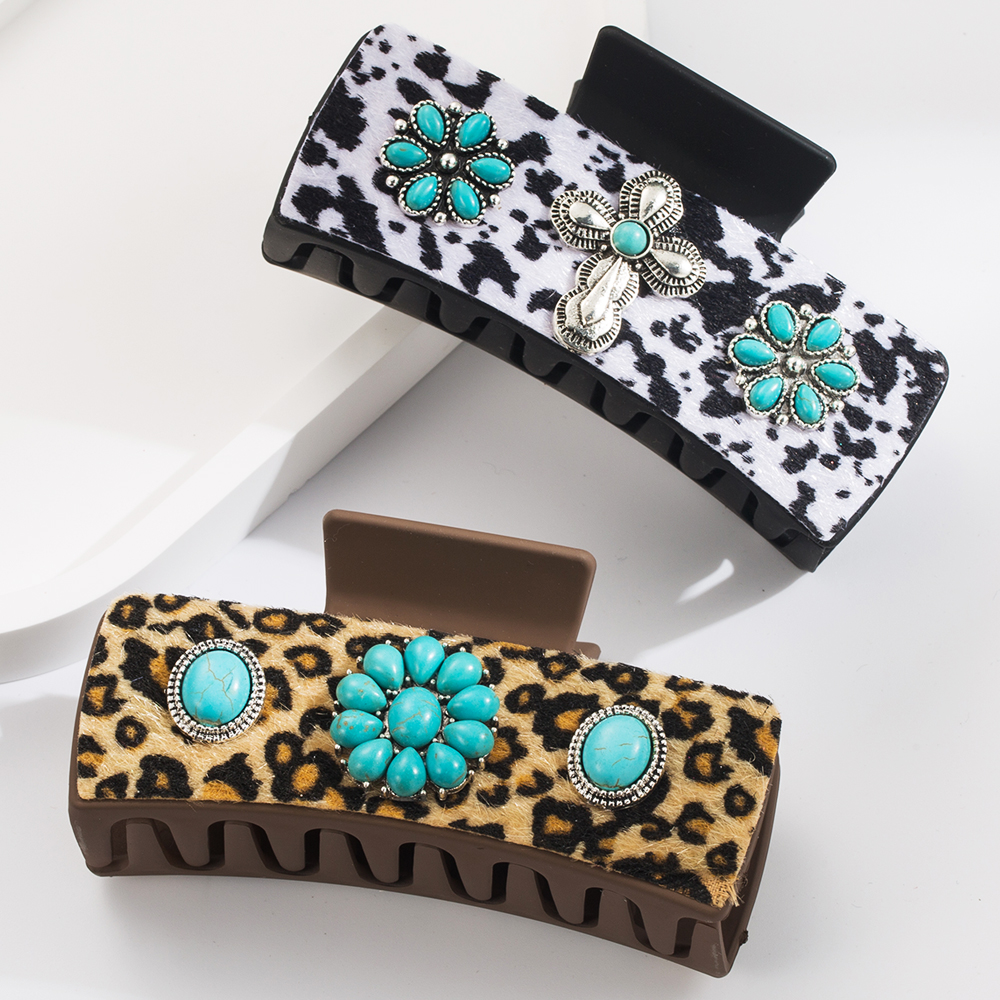 Women's Casual Vacation Classic Style Cross Alloy Cloth Inlay Turquoise Hair Claws display picture 2