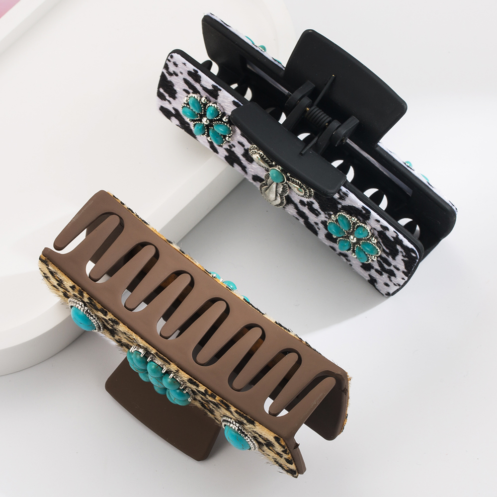 Women's Casual Vacation Classic Style Cross Alloy Cloth Inlay Turquoise Hair Claws display picture 3