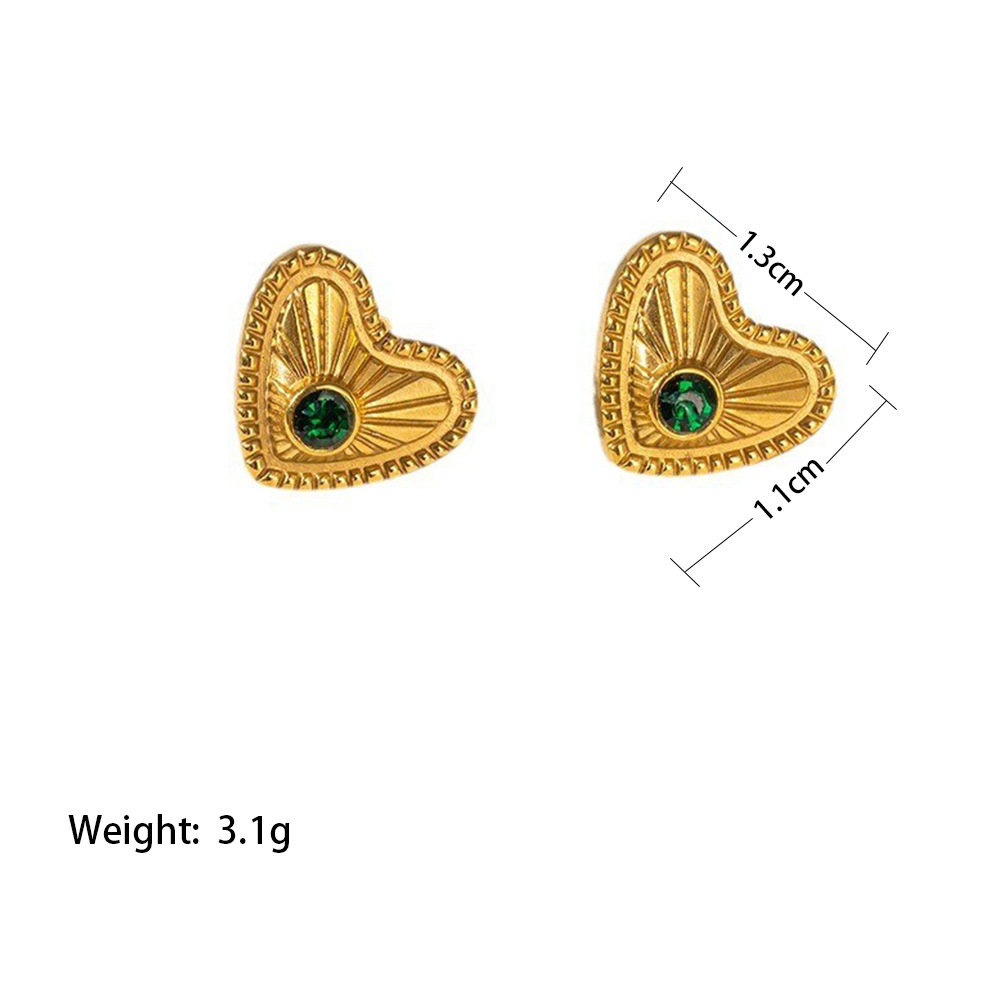 1 Pair Elegant Commute Heart Shape Hollow Out Inlay 304 Stainless Steel Artificial Rhinestones Plastic 18K Gold Plated Ear Studs display picture 9