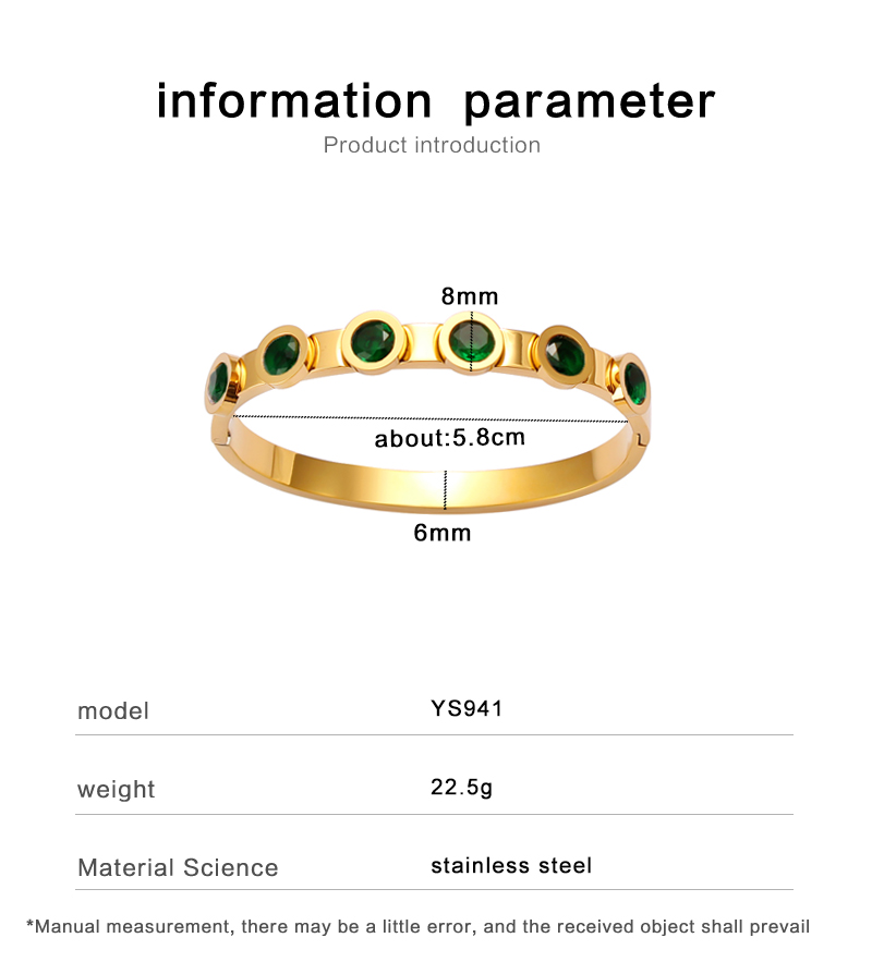 304 Stainless Steel 18K Gold Plated Casual Vintage Style Plating Inlay Solid Color Rhinestones Bangle display picture 1
