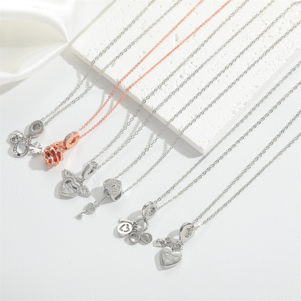 Copper Basic Classic Style Commute Inlay Heart Shape Shell Lock Zircon Pendant Necklace display picture 7