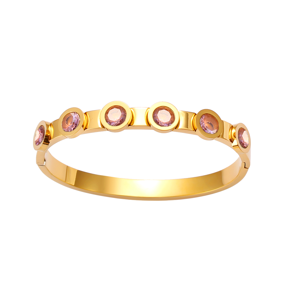 304 Stainless Steel 18K Gold Plated Casual Vintage Style Plating Inlay Solid Color Rhinestones Bangle display picture 15