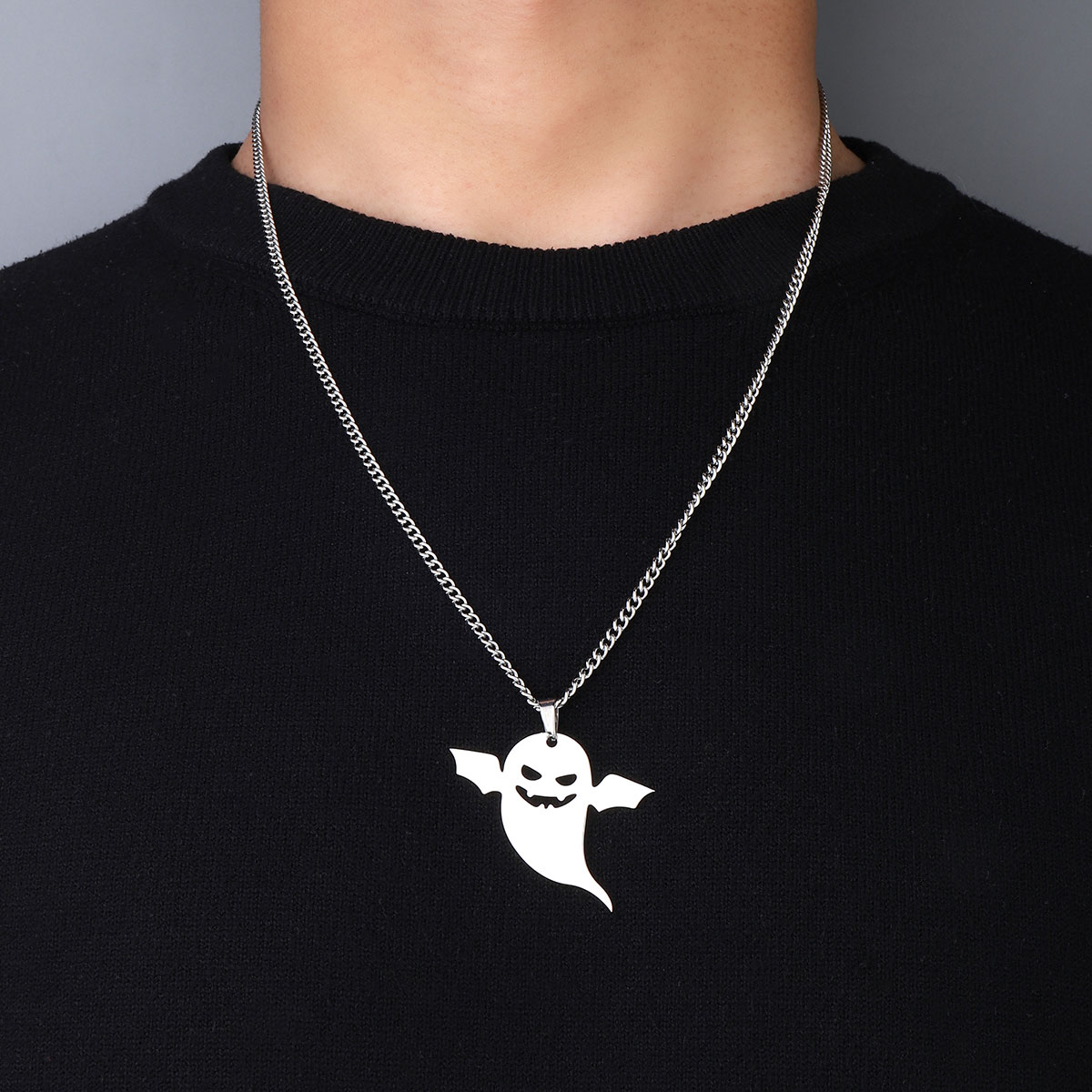 201 Stainless Steel Hip-Hop Wings Ghost Pendant Necklace display picture 2