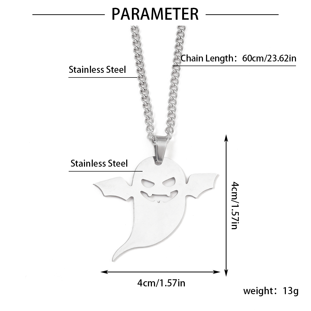 201 Stainless Steel Hip-Hop Wings Ghost Pendant Necklace display picture 4