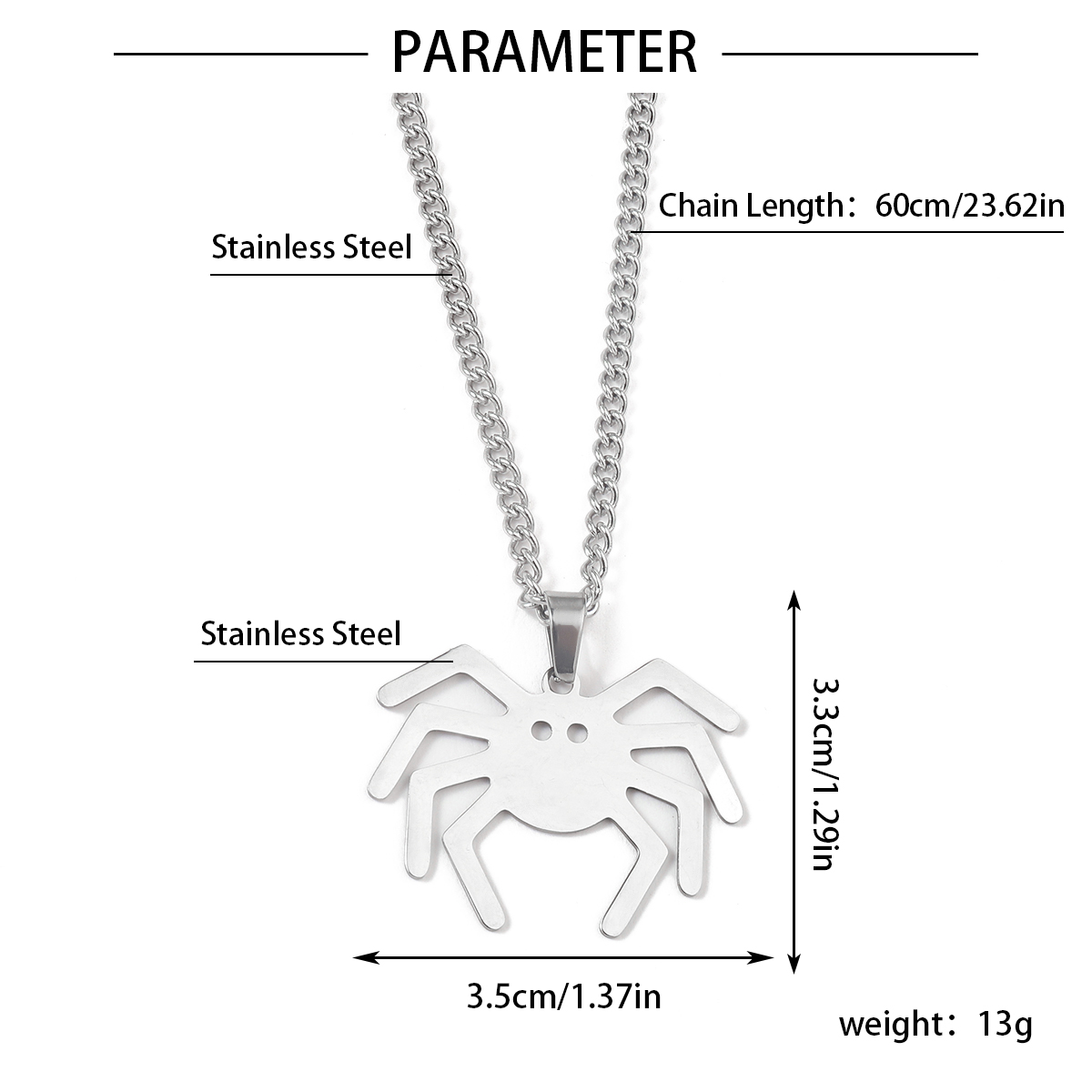 201 Stainless Steel Hip-Hop Simple Style Spider Pendant Necklace display picture 3