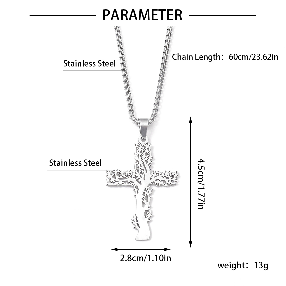 201 Stainless Steel Hip-Hop Hollow Out Human Cross Tree Pendant Necklace display picture 5