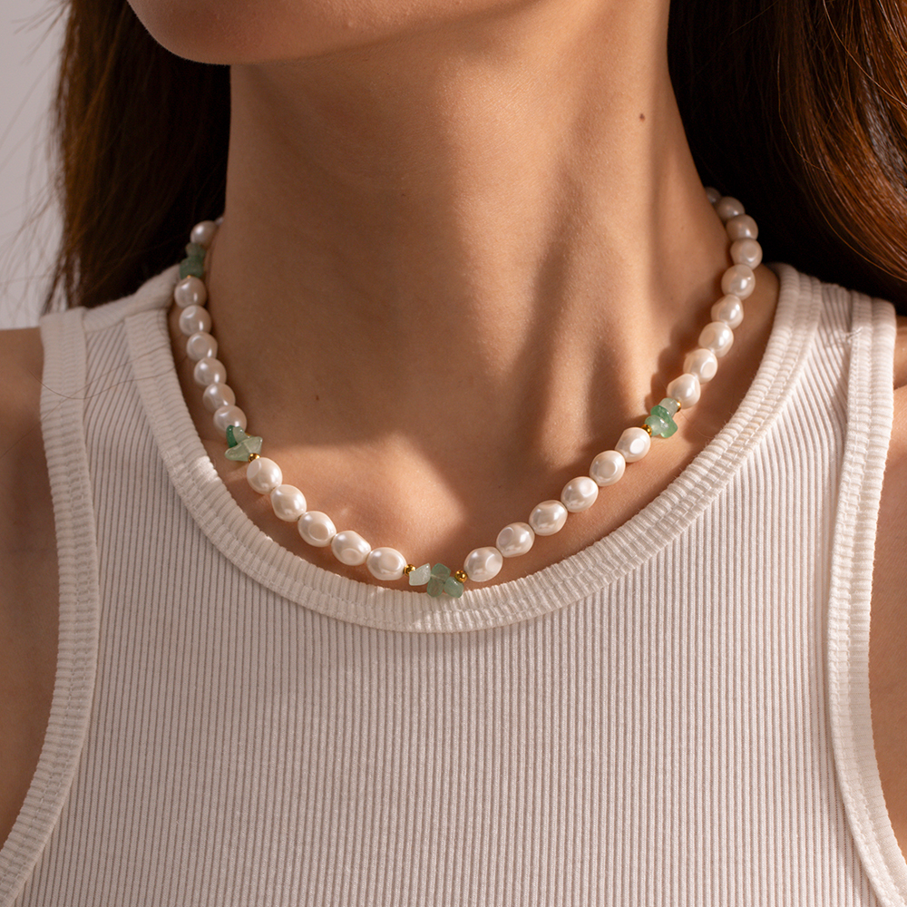 Edelstahl 304 18 Karat Vergoldet IG-Stil Einfacher Stil Perlen Perle Runden Halskette display picture 6