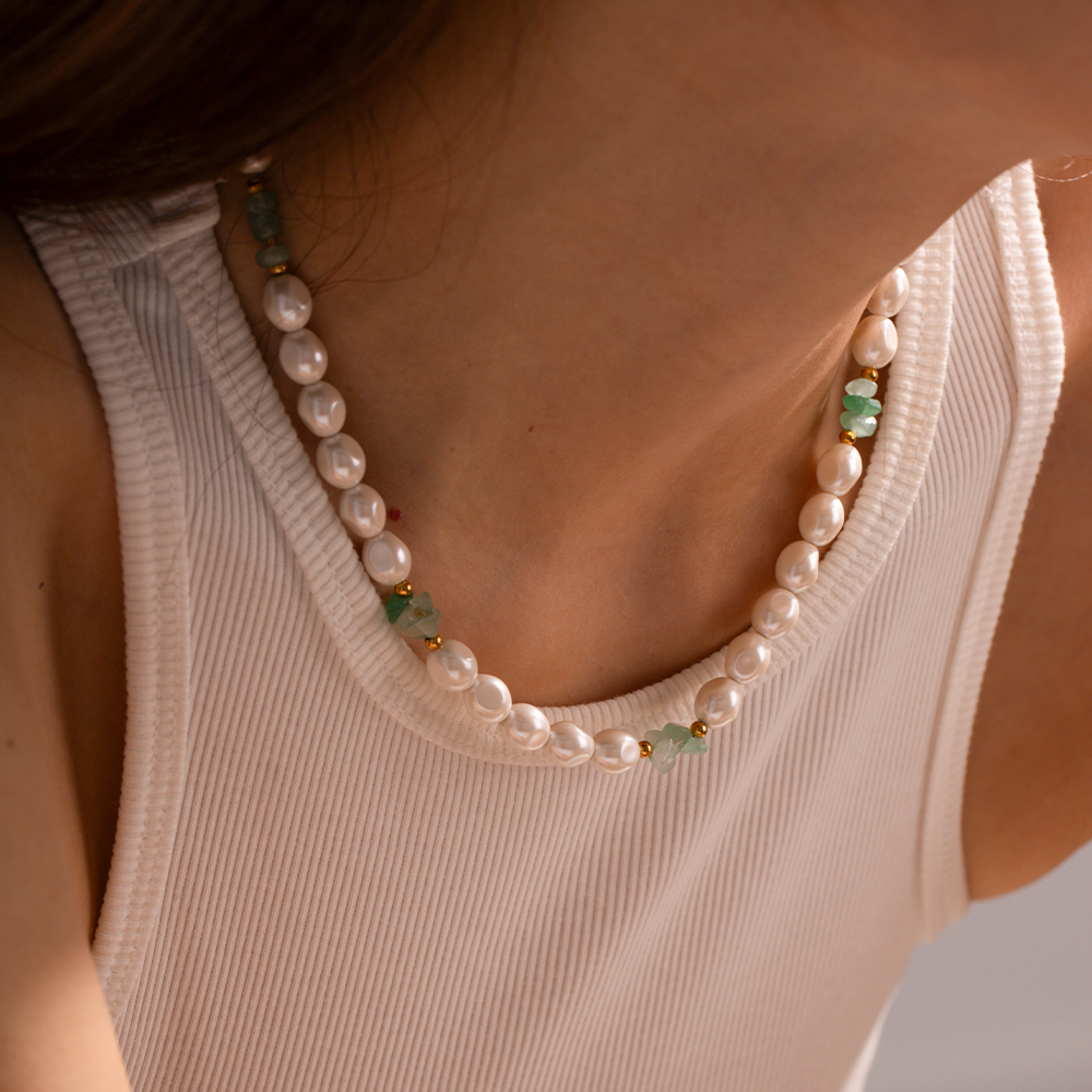 Edelstahl 304 18 Karat Vergoldet IG-Stil Einfacher Stil Perlen Perle Runden Halskette display picture 8