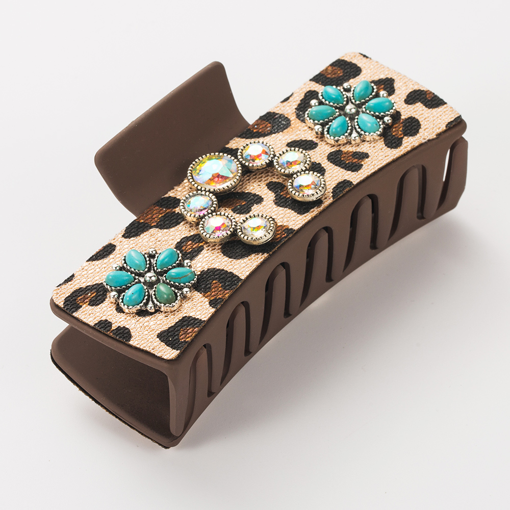 Women's Casual Vacation Classic Style Flower Alloy Inlay Turquoise Glass Hair Claws display picture 6