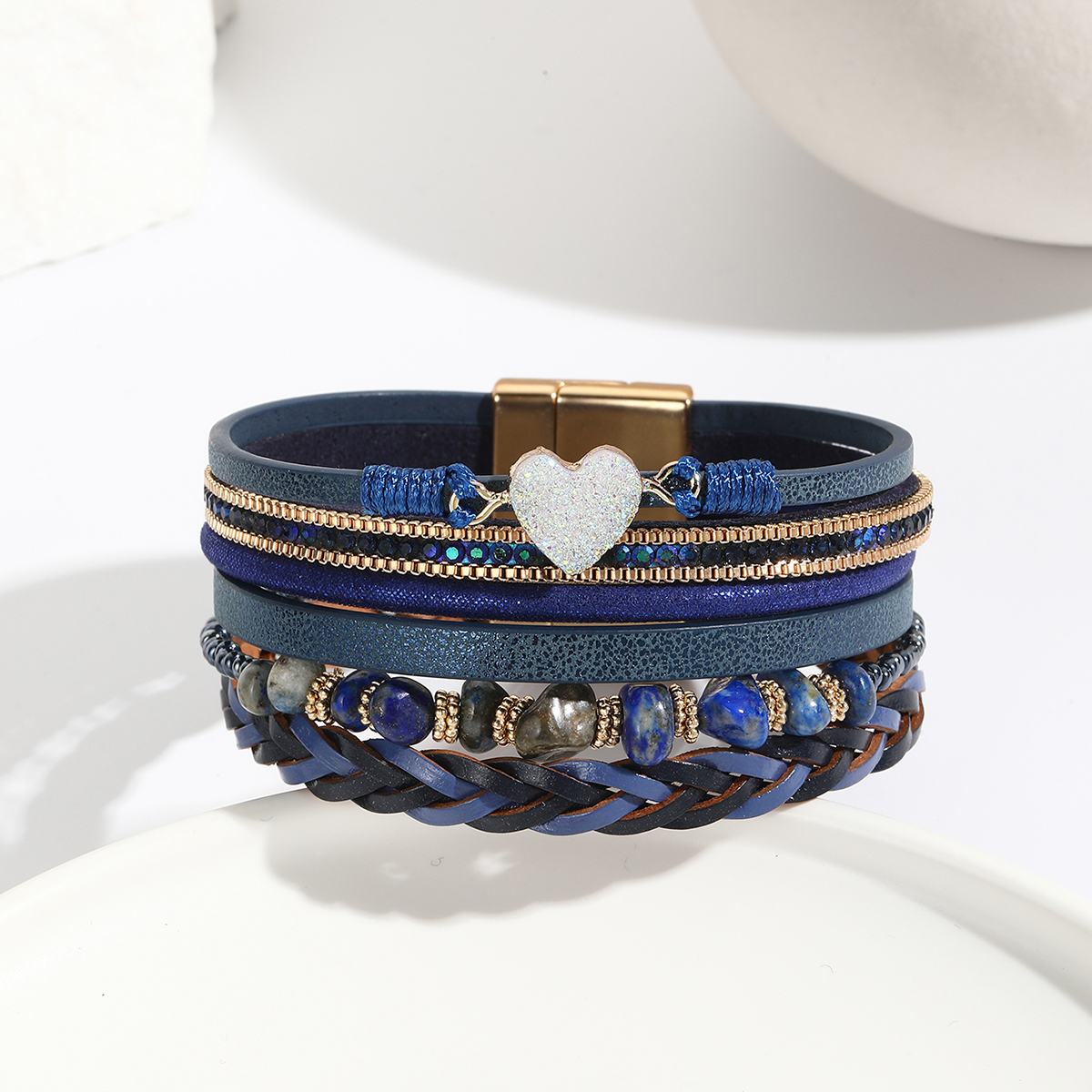 Ethnic Style Classic Style Heart Shape Pu Leather Inlay Rhinestones Women's Bracelets display picture 7