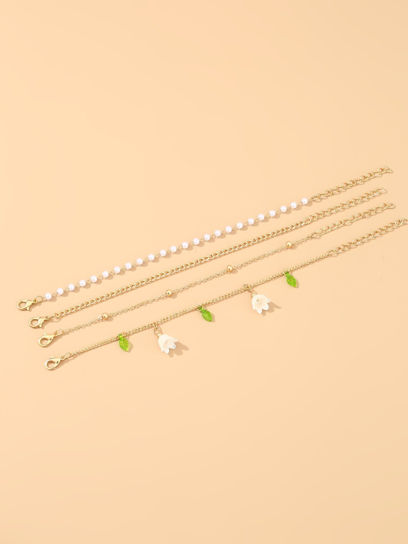 Beach Sweet Leaves Flower Alloy Wholesale Anklet display picture 1