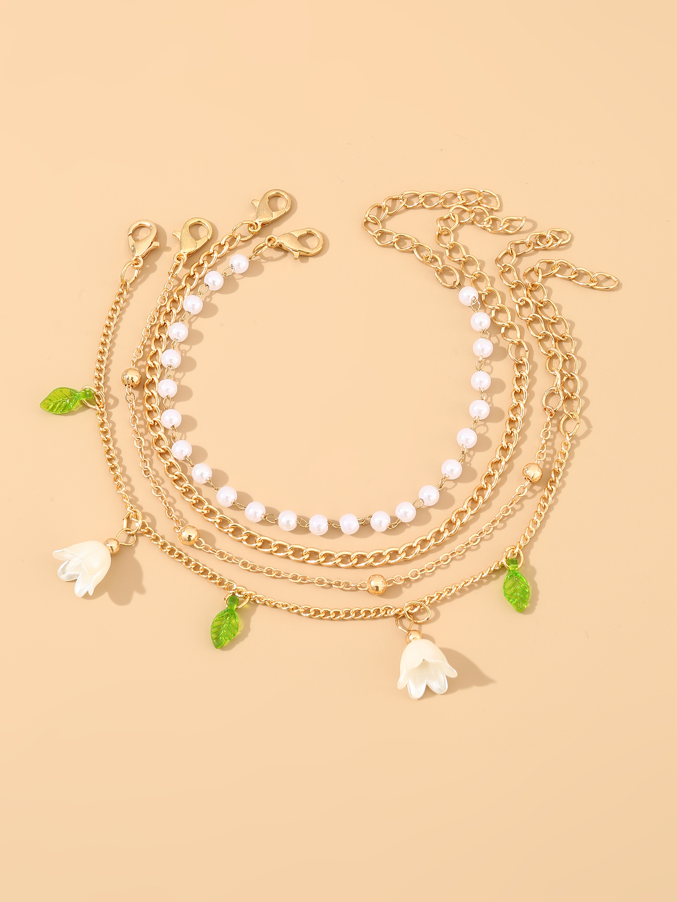 Beach Sweet Leaves Flower Alloy Wholesale Anklet display picture 6
