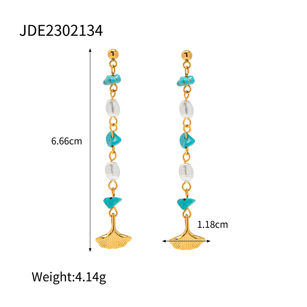 1 Pair IG Style Simple Style Ginkgo Leaf Irregular Beaded Tassel 304 Stainless Steel 18K Gold Plated Drop Earrings display picture 6