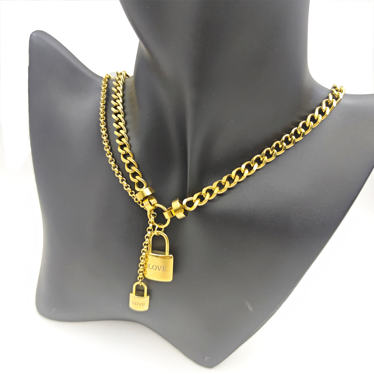 201 Stainless Steel 304 Stainless Steel Exaggerated Modern Style Letter Lock Double Layer Necklaces display picture 4