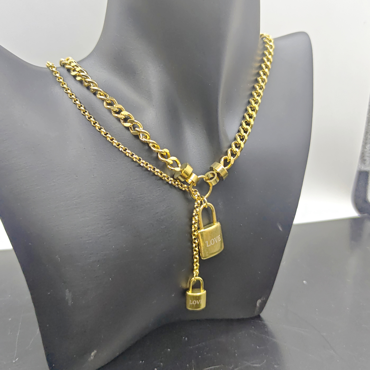 201 Stainless Steel 304 Stainless Steel Exaggerated Modern Style Letter Lock Double Layer Necklaces display picture 5