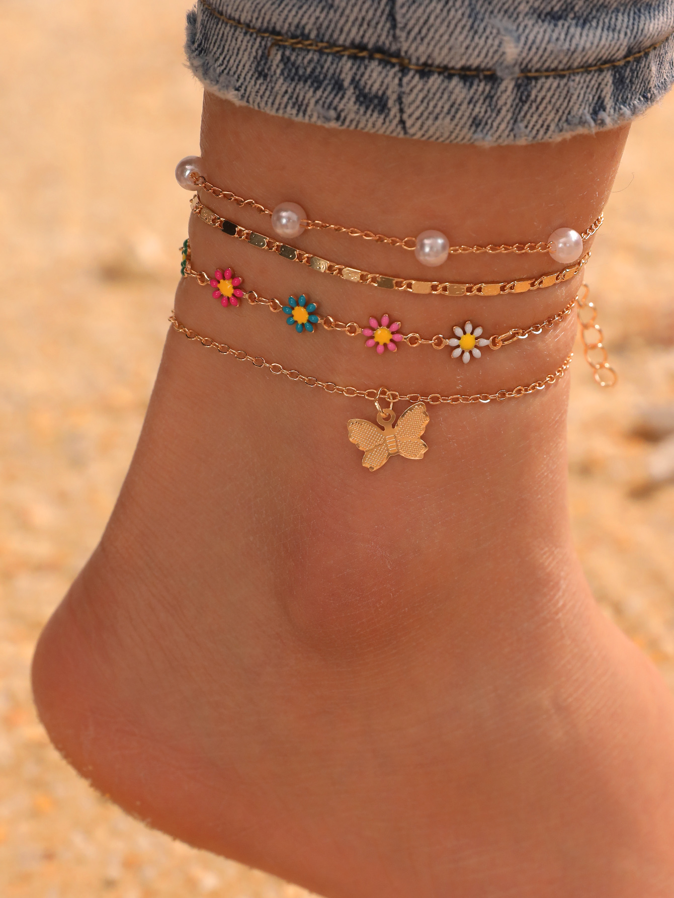 Beach Sweet Flower Butterfly Alloy Wholesale Anklet display picture 3
