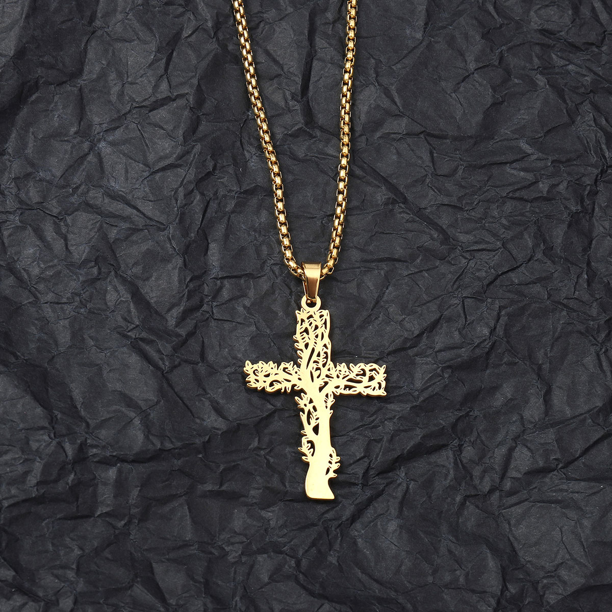 201 Stainless Steel Hip-Hop Hollow Out Human Cross Tree Pendant Necklace display picture 3