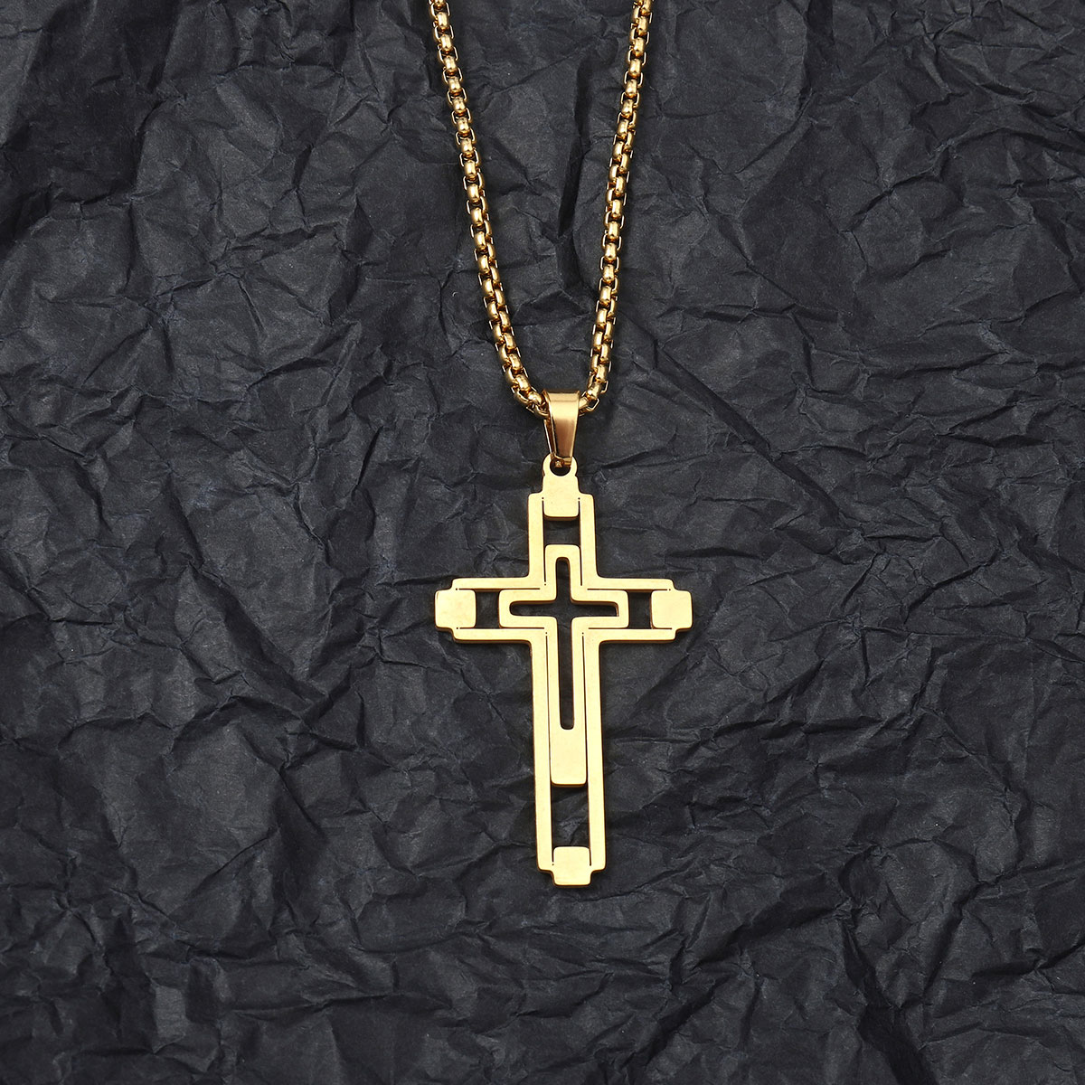 201 Stainless Steel Hip-Hop Hollow Out Human Cross Tree Pendant Necklace display picture 6