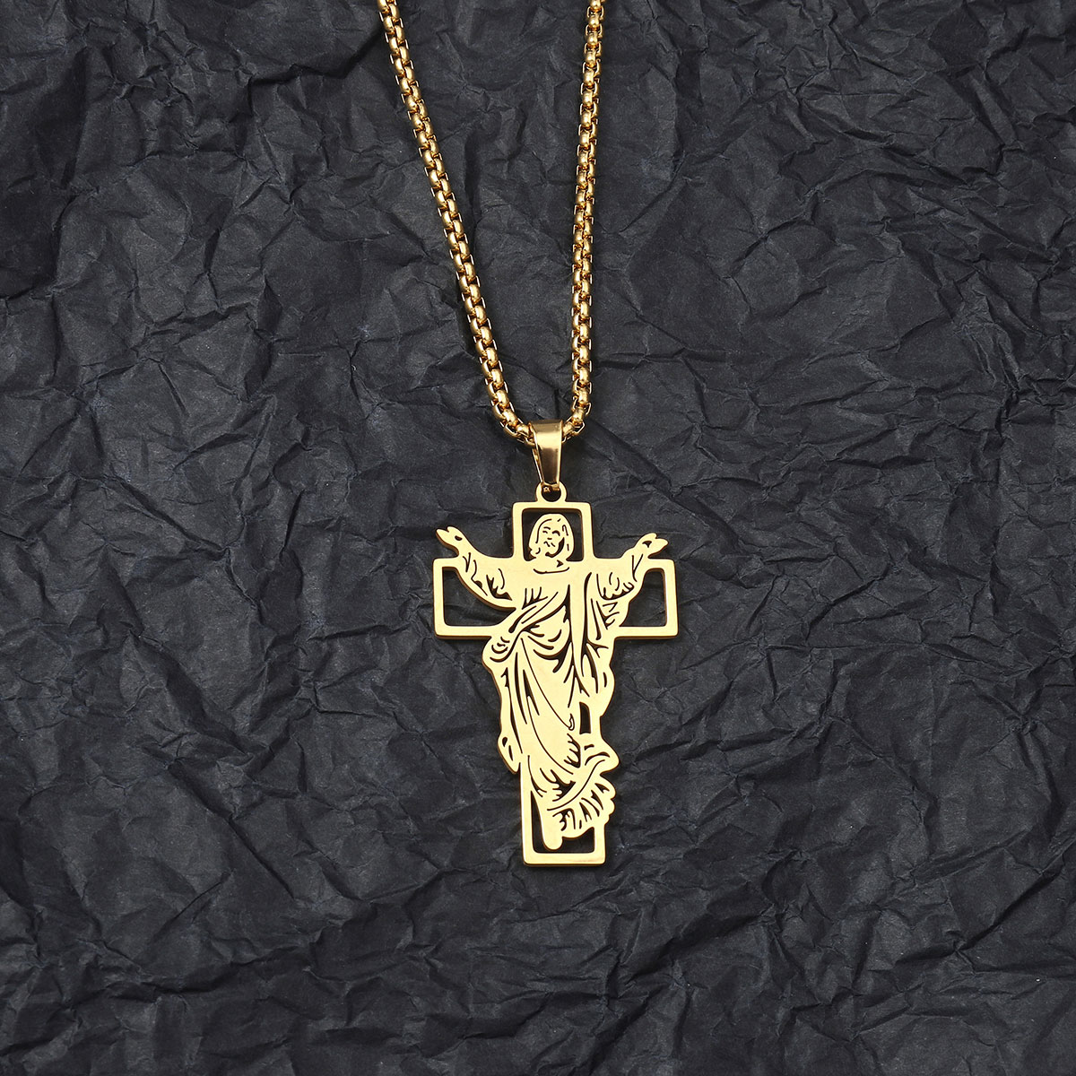 201 Stainless Steel Hip-Hop Hollow Out Human Cross Tree Pendant Necklace display picture 9