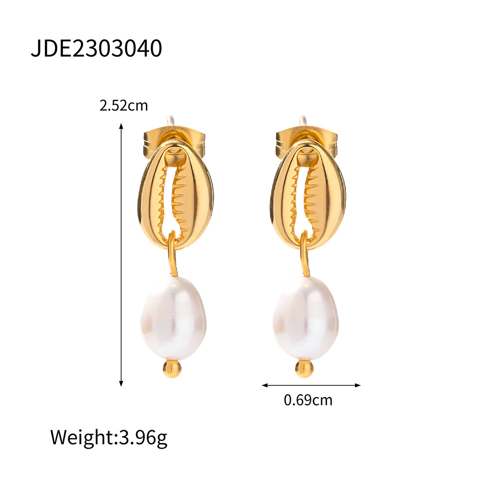1 Paire Style IG Coquille Perle Acier Inoxydable 304 Plaqué Or 18K Boucles D'oreilles display picture 6