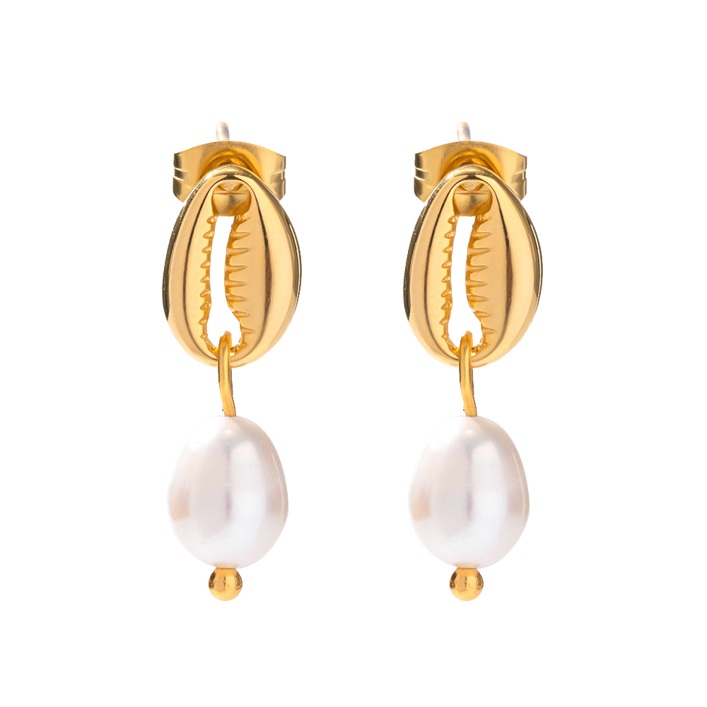 1 Pair IG Style Shell Pearl 304 Stainless Steel 18K Gold Plated Drop Earrings display picture 7