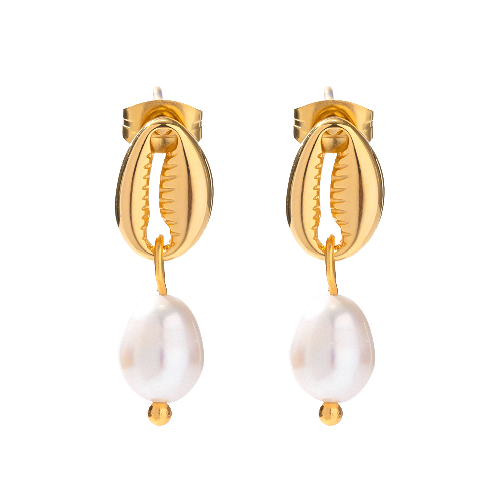 1 Paire Style IG Coquille Perle Acier Inoxydable 304 Plaqué Or 18K Boucles D'oreilles display picture 7