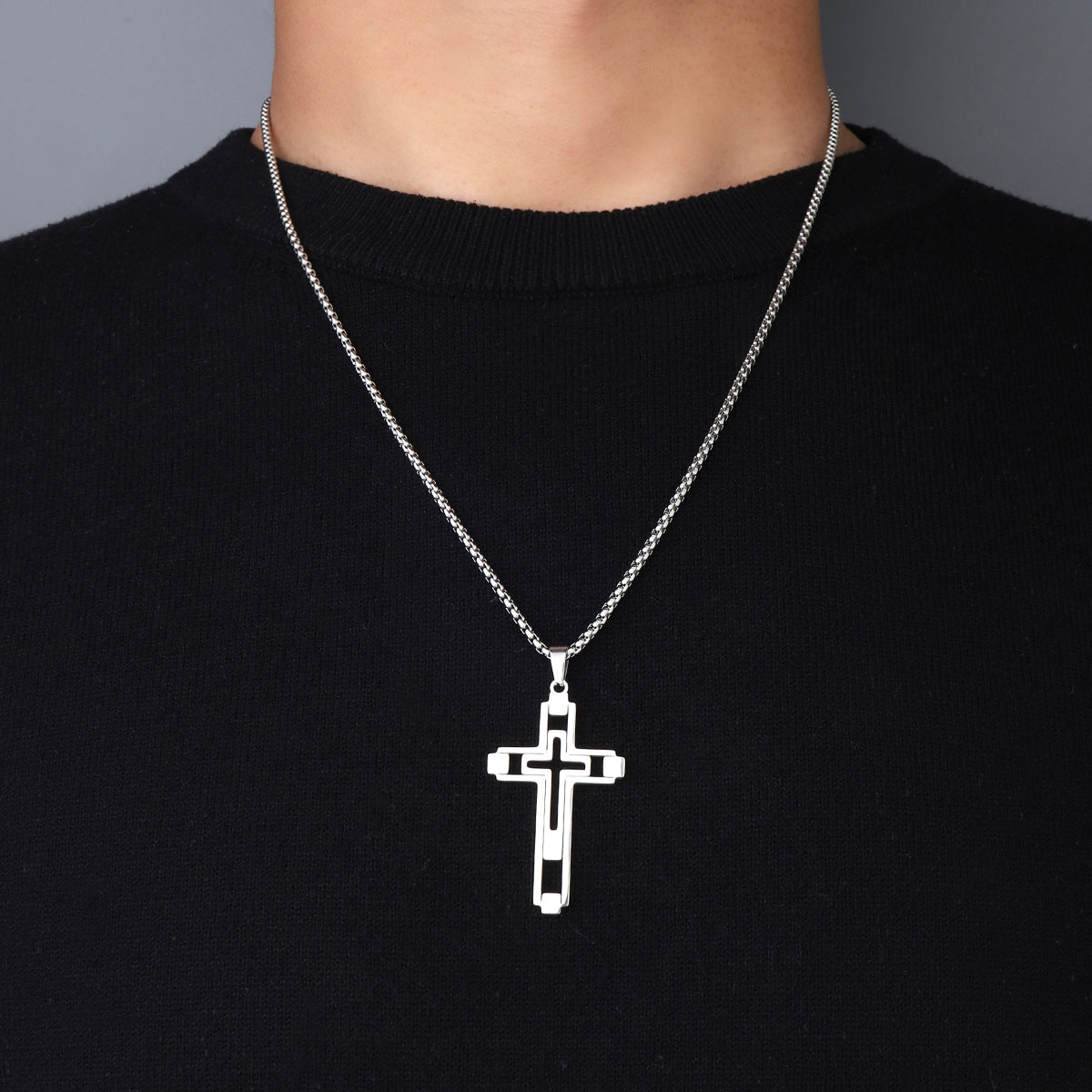 201 Stainless Steel Hip-Hop Hollow Out Human Cross Tree Pendant Necklace display picture 11