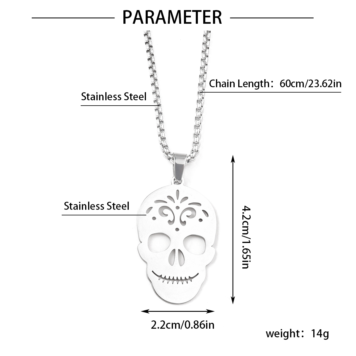 201 Stainless Steel Hip-Hop Hollow Out Round Life Tree Skull Pendant Necklace display picture 2