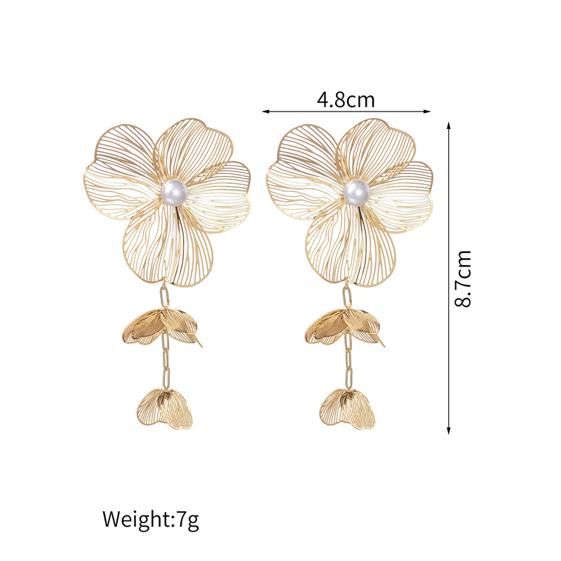 1 Piece Sweet Flower Mesh Inlay 304 Stainless Steel Pearl 18K Gold Plated Drop Earrings display picture 1