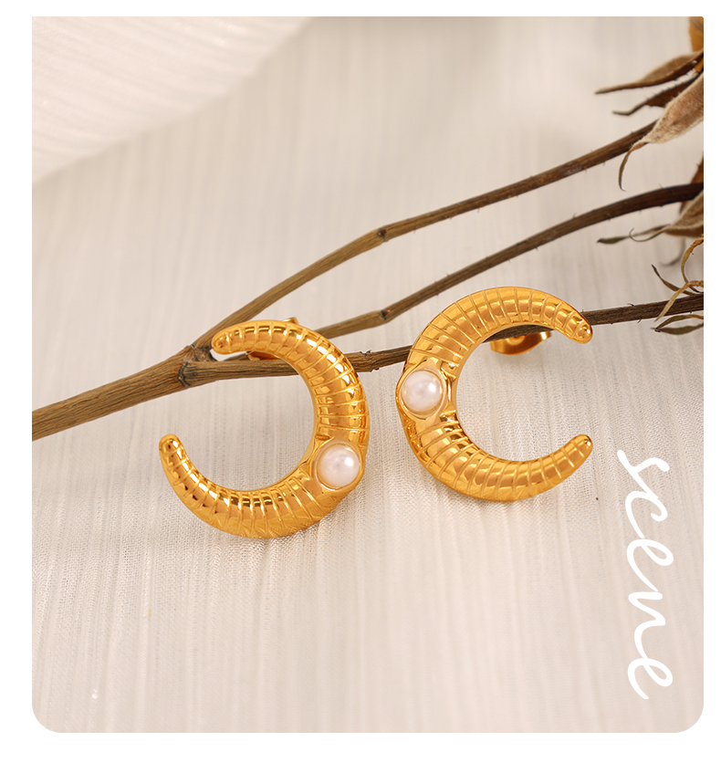 1 Pair Vintage Style Moon Plating Inlay Titanium Steel Glass Stone 18K Gold Plated Ear Studs display picture 1