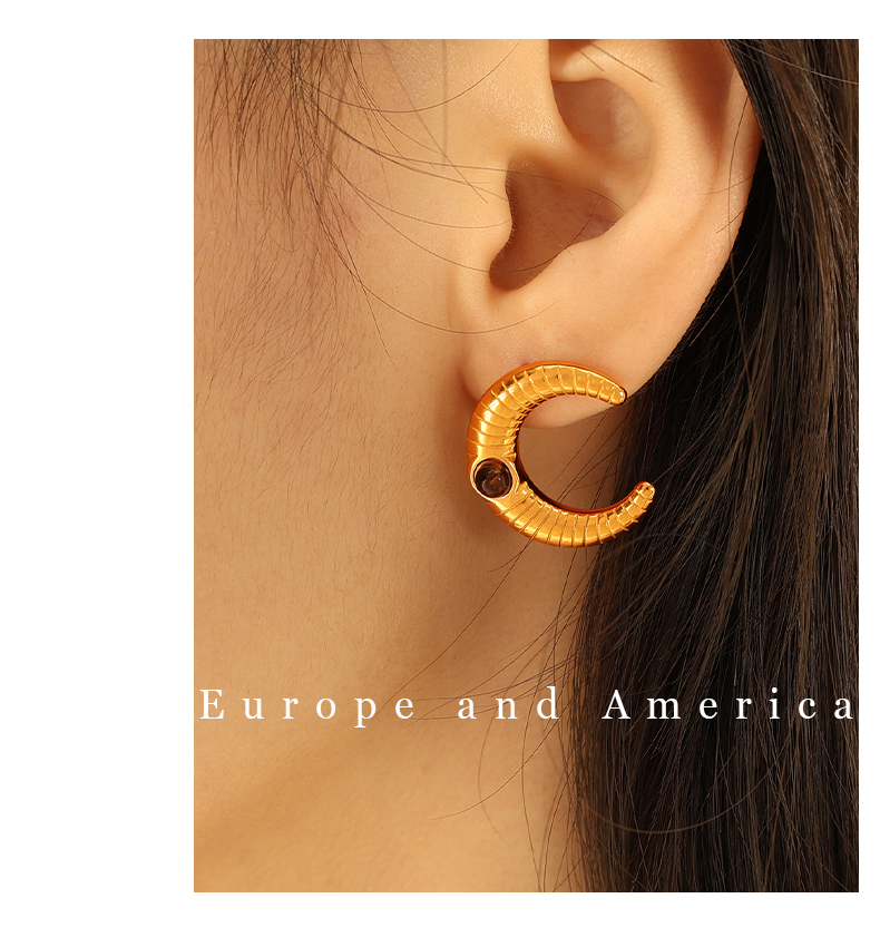 1 Pair Vintage Style Moon Plating Inlay Titanium Steel Glass Stone 18K Gold Plated Ear Studs display picture 8