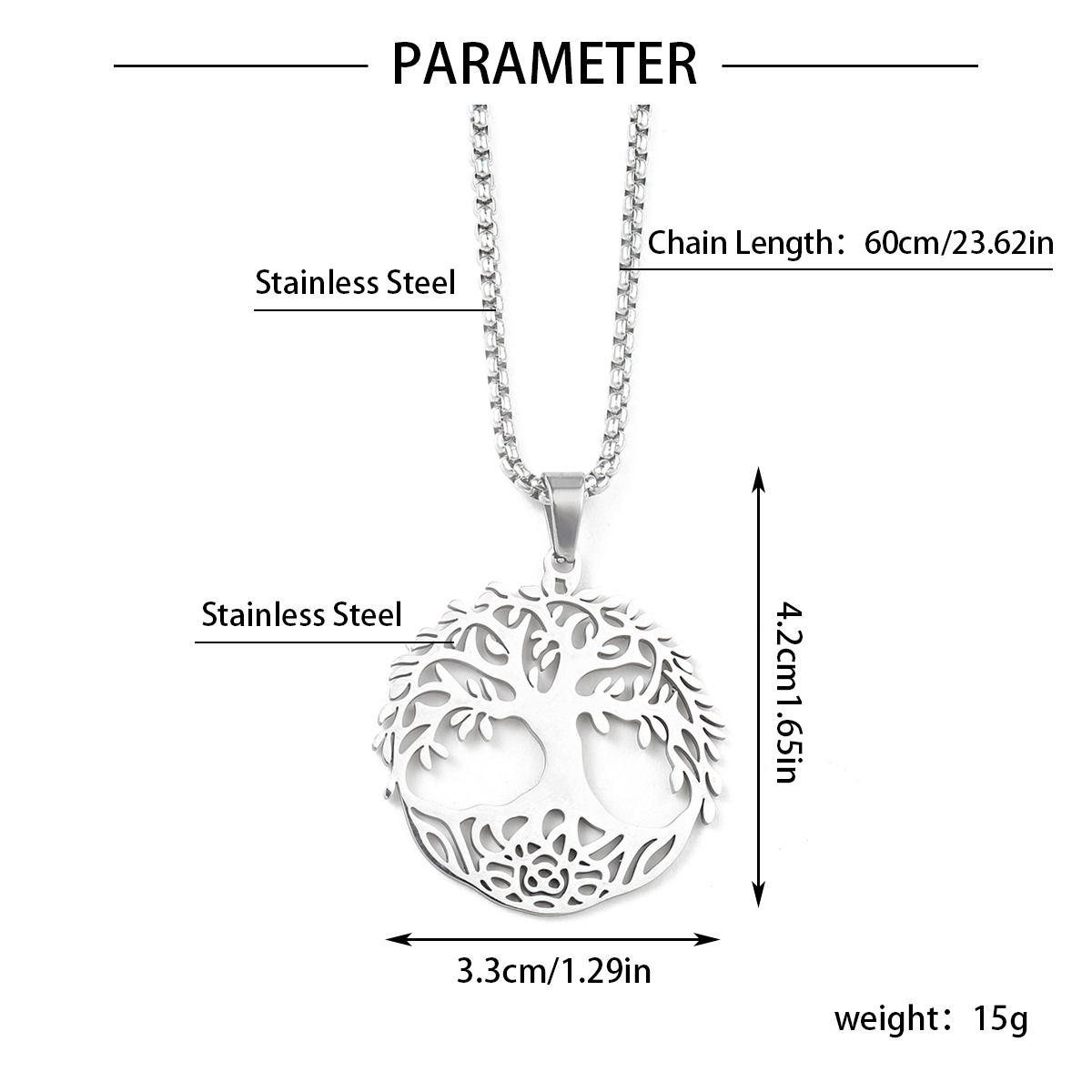 201 Stainless Steel Hip-Hop Hollow Out Round Life Tree Skull Pendant Necklace display picture 17