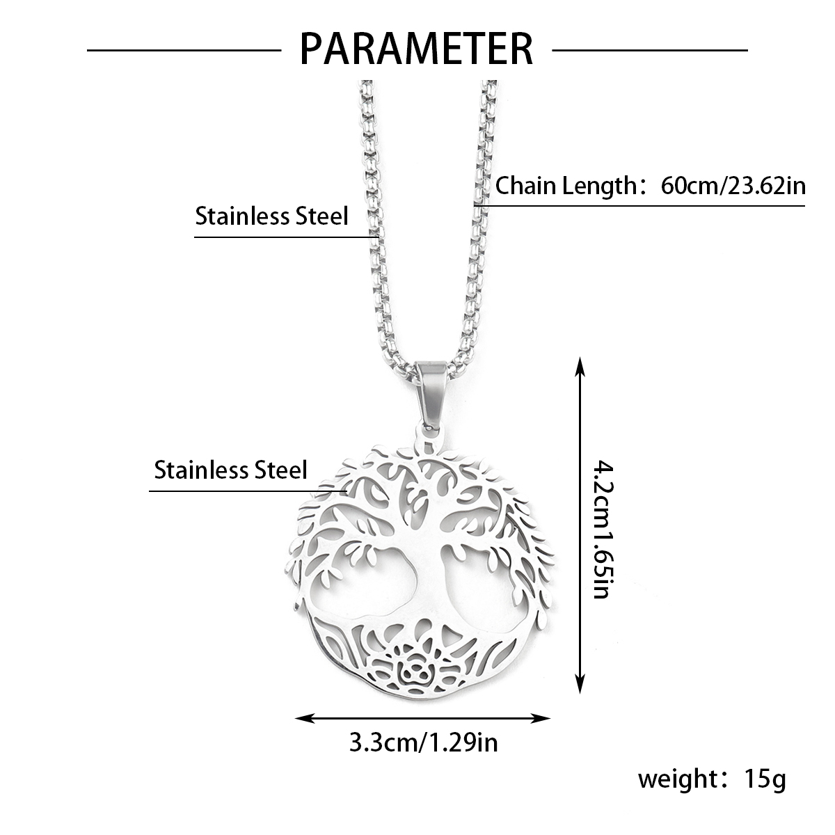 Básico Estilo Clásico Viajar Diariamente Arbol De La Vida Acero Inoxidable 201 Unisexo Collar Colgante display picture 4