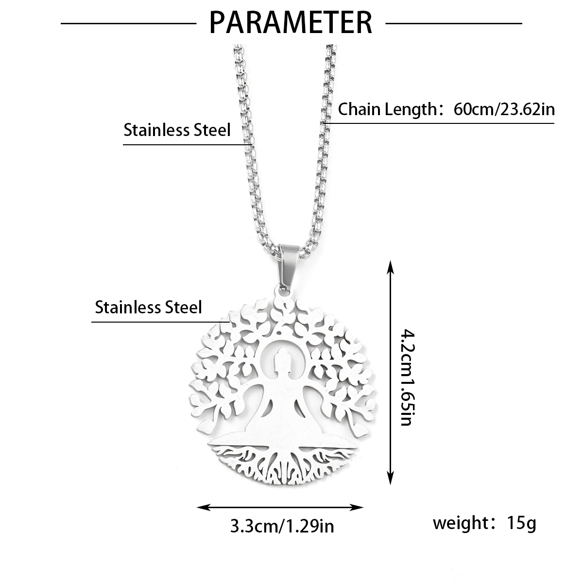 201 Stainless Steel Hip-Hop Hollow Out Round Life Tree Skull Pendant Necklace display picture 13