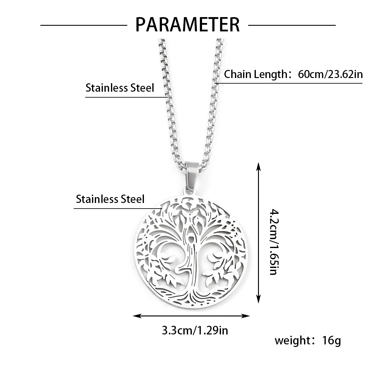 201 Stainless Steel Hip-Hop Hollow Out Round Life Tree Skull Pendant Necklace display picture 22