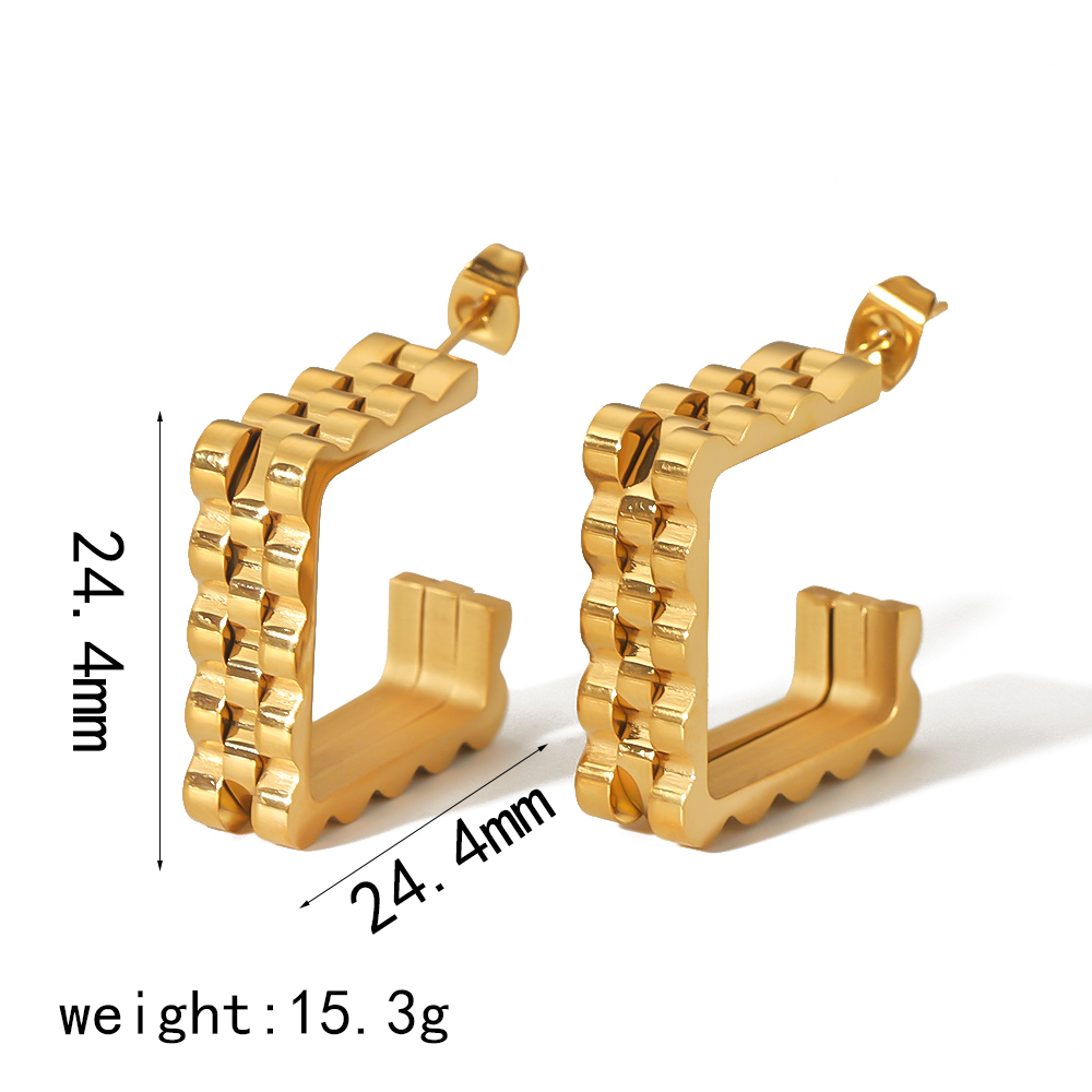1 Pair Vintage Style Geometric Polishing Plating 304 Stainless Steel 18K Gold Plated Ear Studs display picture 4