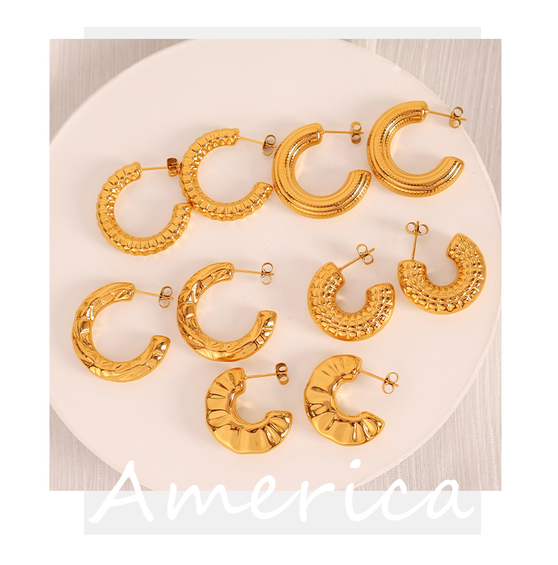 1 Par Estilo Vintage Estilo Simple Forma De C Circulo Enchapado Acero Titanio Chapados en oro de 18k Pendientes display picture 1