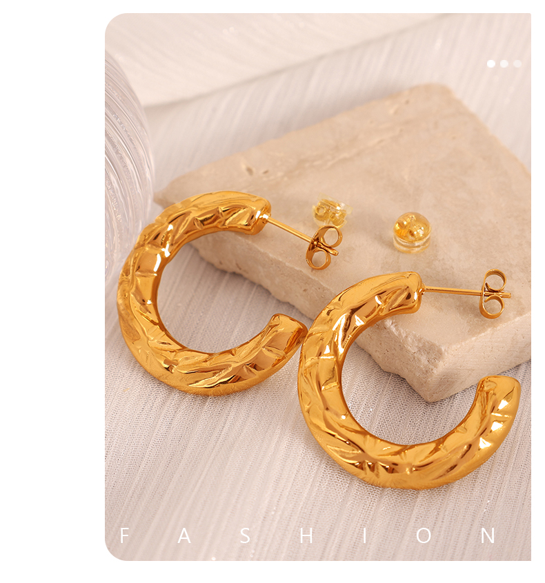 1 Paire Style Vintage Style Simple Forme C Cercle Placage Acier Au Titane Plaqué Or 18K Boucles D'Oreilles display picture 4