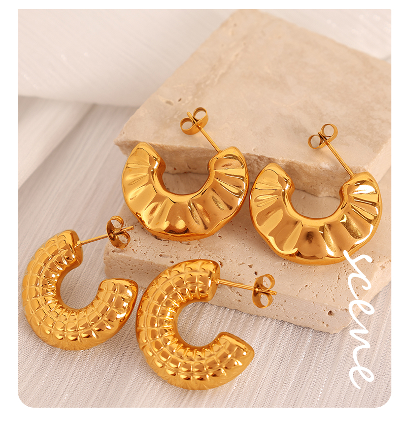 1 Pair Vintage Style Simple Style C Shape Circle Plating Titanium Steel 18K Gold Plated Ear Studs display picture 6
