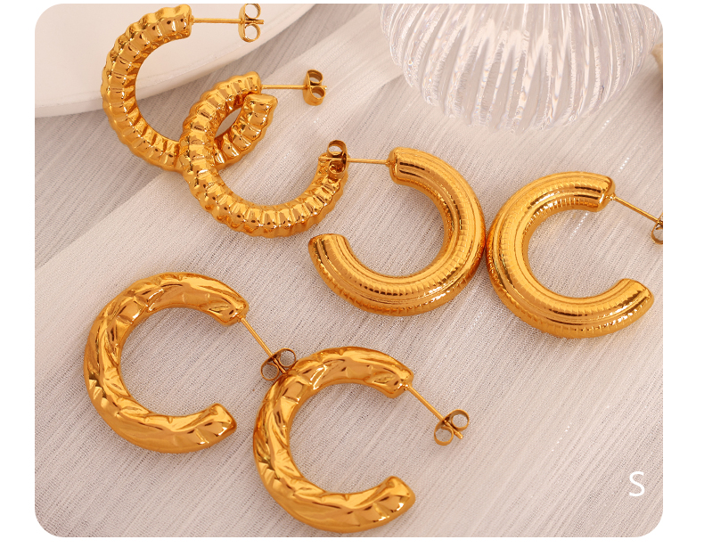 1 Par Estilo Vintage Estilo Simple Forma De C Circulo Enchapado Acero Titanio Chapados en oro de 18k Pendientes display picture 7