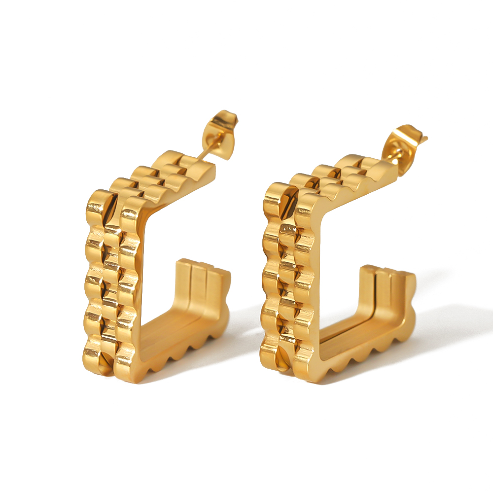 1 Pair Vintage Style Geometric Polishing Plating 304 Stainless Steel 18K Gold Plated Ear Studs display picture 5